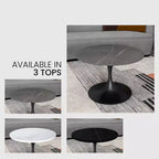 LeisureMod Verve 27 Round Coffee Table - Sintered Stone Top and Modern Black Steel Pedestal Base Accent Table for Contemporary Living Room