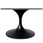 LeisureMod Verve 27 Round Coffee Table - Sintered Stone Top and Modern Black Steel Pedestal Base Accent Table for Contemporary Living Room