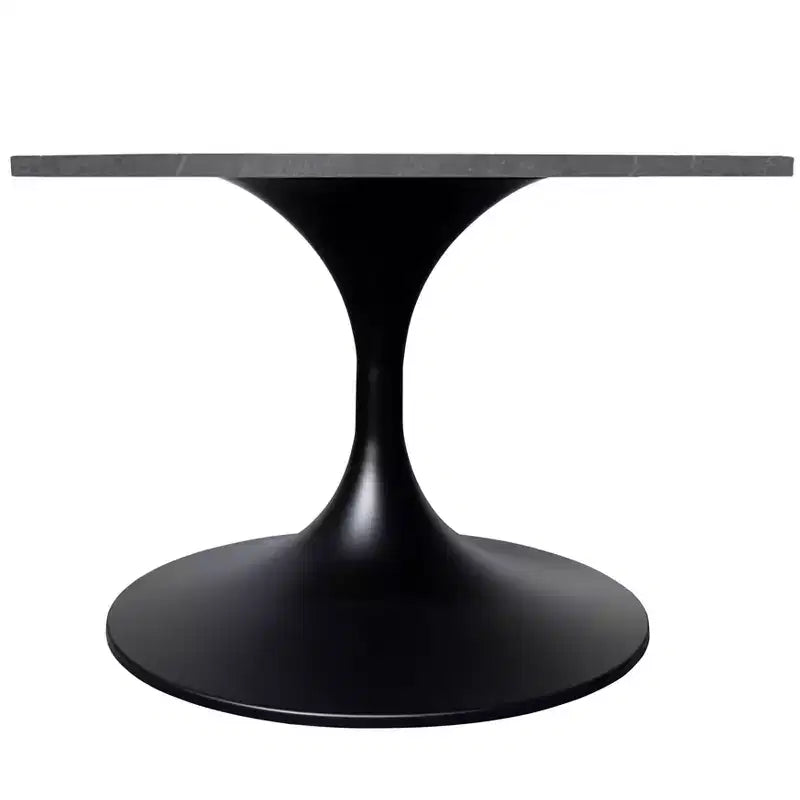 LeisureMod Verve 27 Round Coffee Table - Sintered Stone Top and Modern Black Steel Pedestal Base Accent Table for Contemporary Living Room