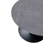 LeisureMod Verve 27 Round Coffee Table - Sintered Stone Top and Modern Black Steel Pedestal Base Accent Table for Contemporary Living Room