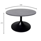 LeisureMod Verve 27 Round Coffee Table - Sintered Stone Top and Modern Black Steel Pedestal Base Accent Table for Contemporary Living Room