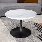 LeisureMod Verve 27 Round Coffee Table - Sintered Stone Top and Modern Black Steel Pedestal Base Accent Table for Contemporary Living Room