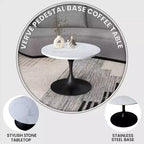 LeisureMod Verve 27 Round Coffee Table - Sintered Stone Top and Modern Black Steel Pedestal Base Accent Table for Contemporary Living Room