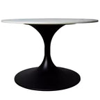 LeisureMod Verve 27 Round Coffee Table - Sintered Stone Top and Modern Black Steel Pedestal Base Accent Table for Contemporary Living Room