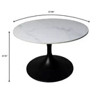 LeisureMod Verve 27 Round Coffee Table - Sintered Stone Top and Modern Black Steel Pedestal Base Accent Table for Contemporary Living Room