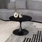 LeisureMod Verve 27 Round Coffee Table - Sintered Stone Top and Modern Black Steel Pedestal Base Accent Table for Contemporary Living Room