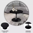 LeisureMod Verve 27 Round Coffee Table - Sintered Stone Top and Modern Black Steel Pedestal Base Accent Table for Contemporary Living Room
