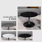 LeisureMod Verve 27 Round Coffee Table - Sintered Stone Top and Modern Black Steel Pedestal Base Accent Table for Contemporary Living Room
