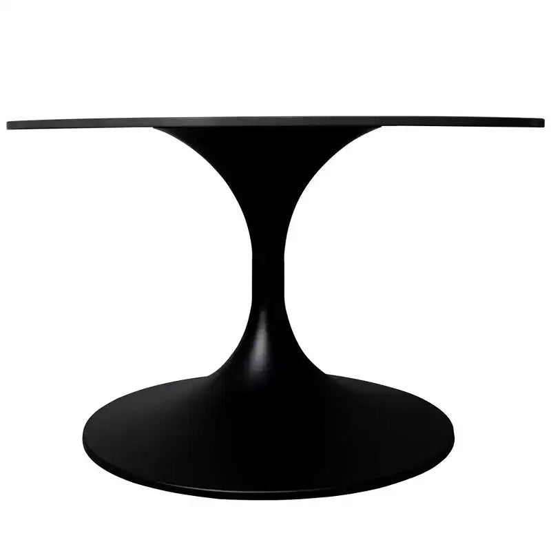 LeisureMod Verve 27 Round Coffee Table - Sintered Stone Top and Modern Black Steel Pedestal Base Accent Table for Contemporary Living Room