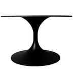 LeisureMod Verve 27 Round Coffee Table - Sintered Stone Top and Modern Black Steel Pedestal Base Accent Table for Contemporary Living Room