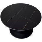LeisureMod Verve 27 Round Coffee Table - Sintered Stone Top and Modern Black Steel Pedestal Base Accent Table for Contemporary Living Room