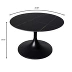 LeisureMod Verve 27 Round Coffee Table - Sintered Stone Top and Modern Black Steel Pedestal Base Accent Table for Contemporary Living Room
