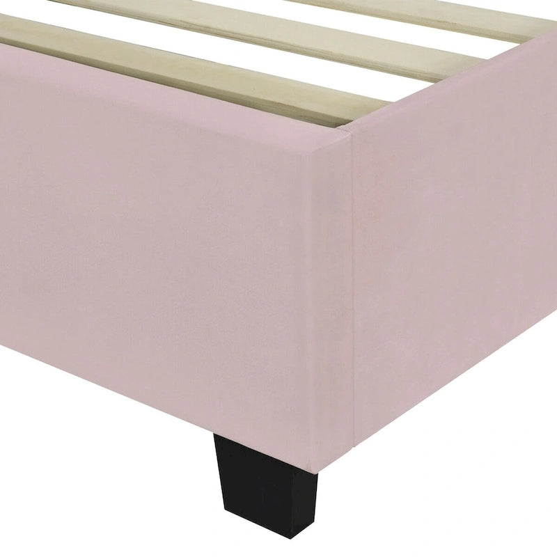 Full Size Velvet Upholstered Platform Bed with Big Headboard, Bedroom Furniture