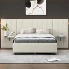 Full Size Velvet Upholstered Platform Bed with Big Headboard, Bedroom Furniture