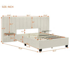 Full Size Velvet Upholstered Platform Bed with Big Headboard, Bedroom Furniture
