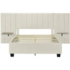 Full Size Velvet Upholstered Platform Bed with Big Headboard, Bedroom Furniture