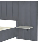 Full Size Velvet Upholstered Platform Bed with Big Headboard, Bedroom Furniture