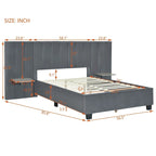 Full Size Velvet Upholstered Platform Bed with Big Headboard, Bedroom Furniture
