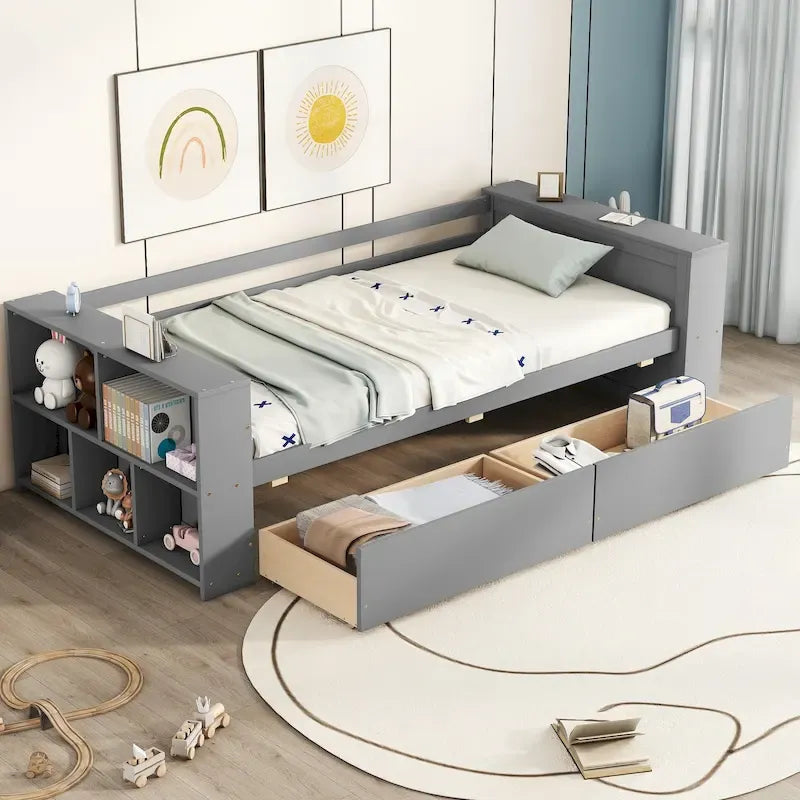 Twin Size Daybed with Shelves and Drawers