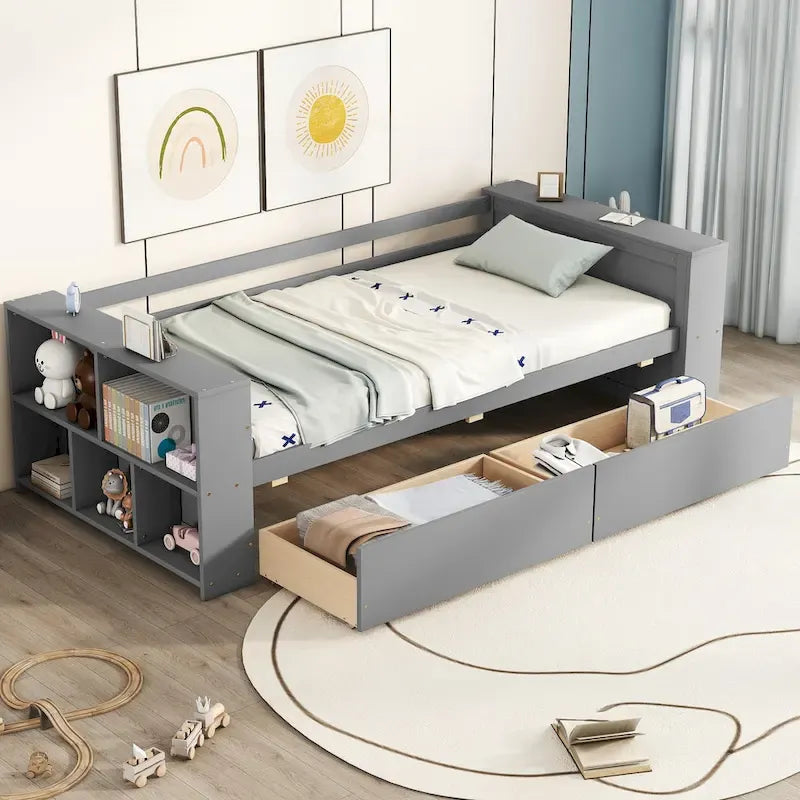 Twin Size Daybed with Shelves and Drawers
