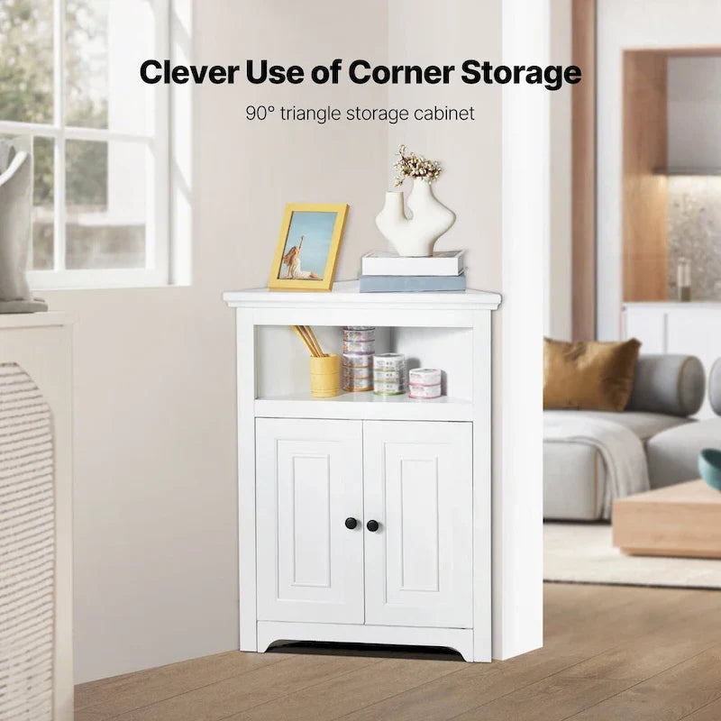 Corner Cabinet 32 with 2 Doors and Adjustable Shelves for Home Storage - 25.4 x 12.8 x 33.3 in