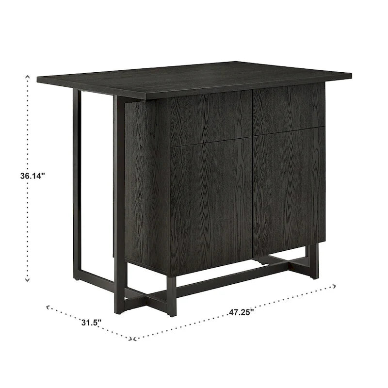 Oyala Black Finish 2-door Kitchen Island with Power and USB outlets and 2 Stools by iNSPIRE Q Modern