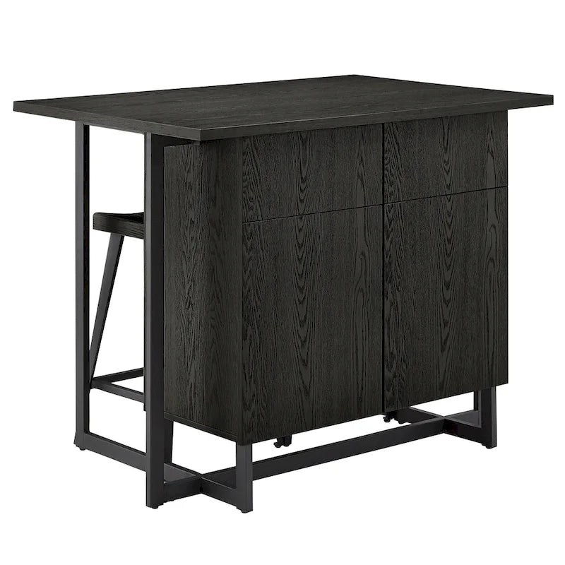 Oyala Black Finish 2-door Kitchen Island with Power and USB outlets and 2 Stools by iNSPIRE Q Modern
