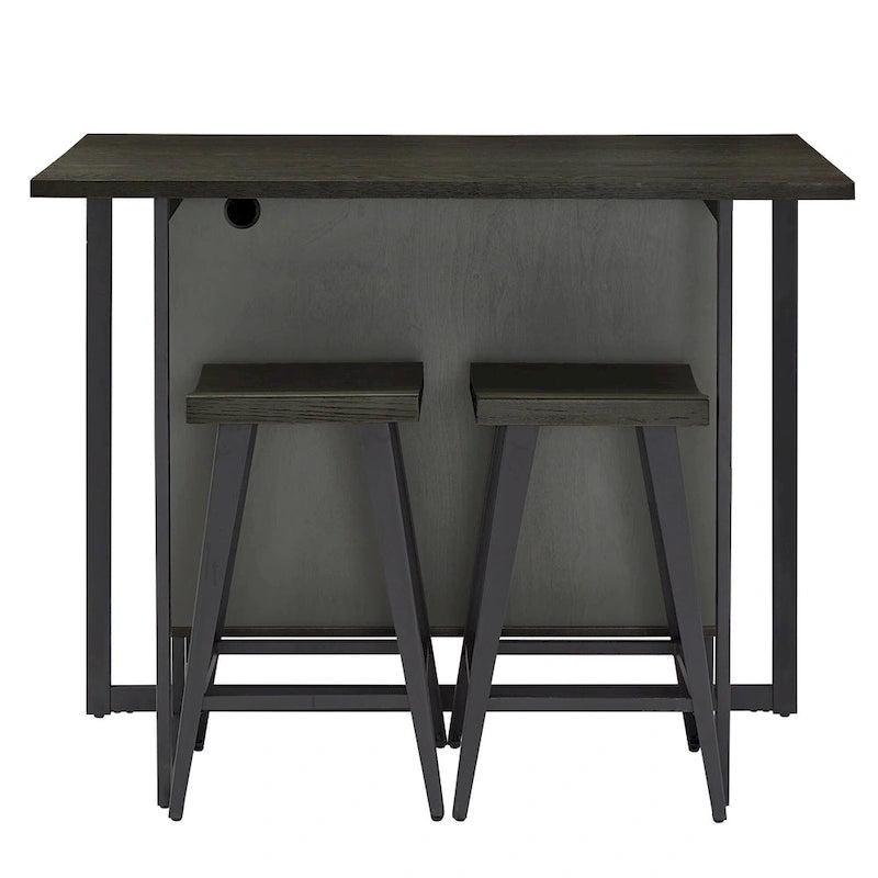 Oyala Black Finish 2-door Kitchen Island with Power and USB outlets and 2 Stools by iNSPIRE Q Modern