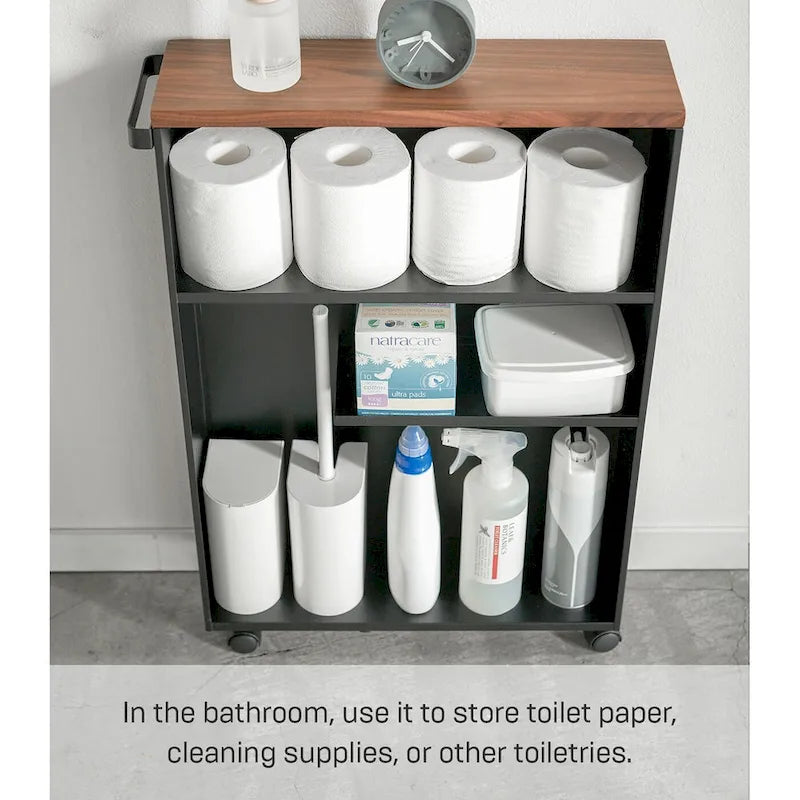 Yamazaki Home Rolling Storage Cart, Steel, Minimal Assembly - L 18.7 x W 5.12 x H 26.97 inches