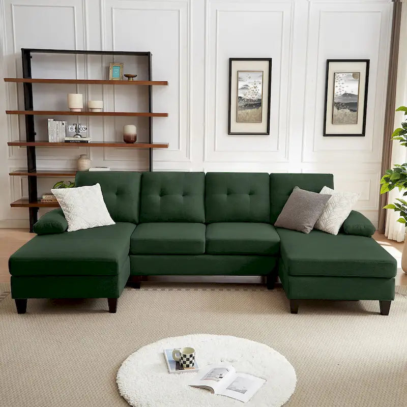 4 Seat U Shaped Sectional Sofa Couch with Double Chaise for Living Room