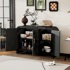 Retro Minimalist Curved Sideboard with Gold Handles - N/A