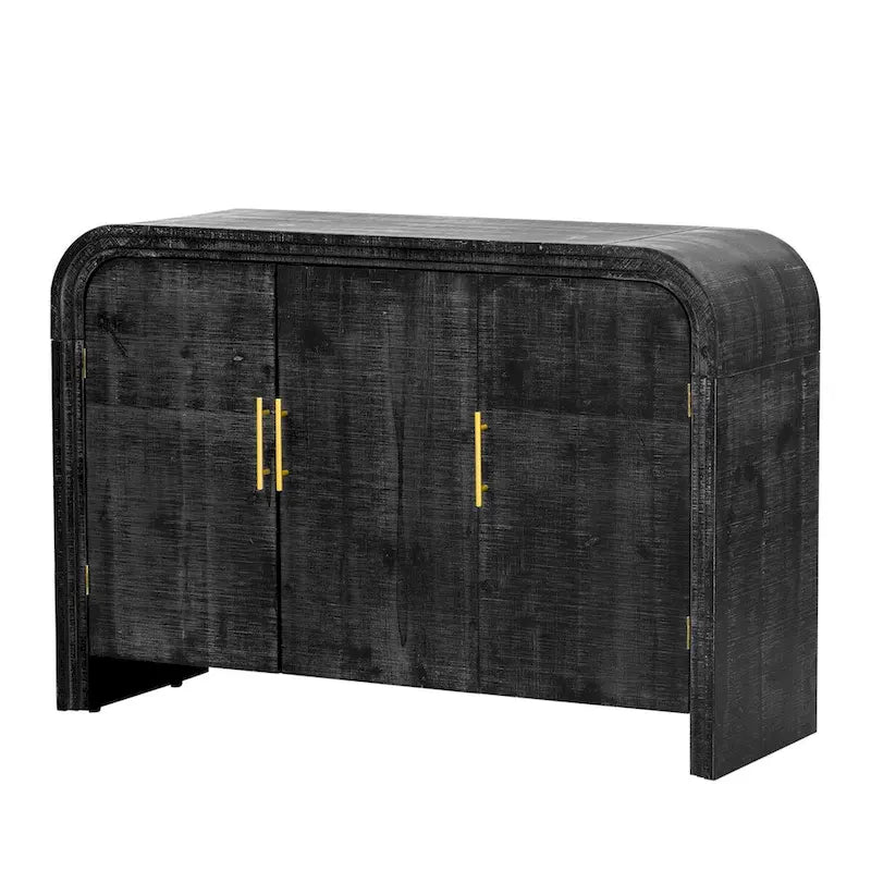 Retro Minimalist Curved Sideboard with Gold Handles - N/A