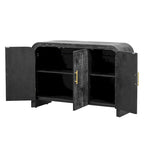 Retro Minimalist Curved Sideboard with Gold Handles - N/A