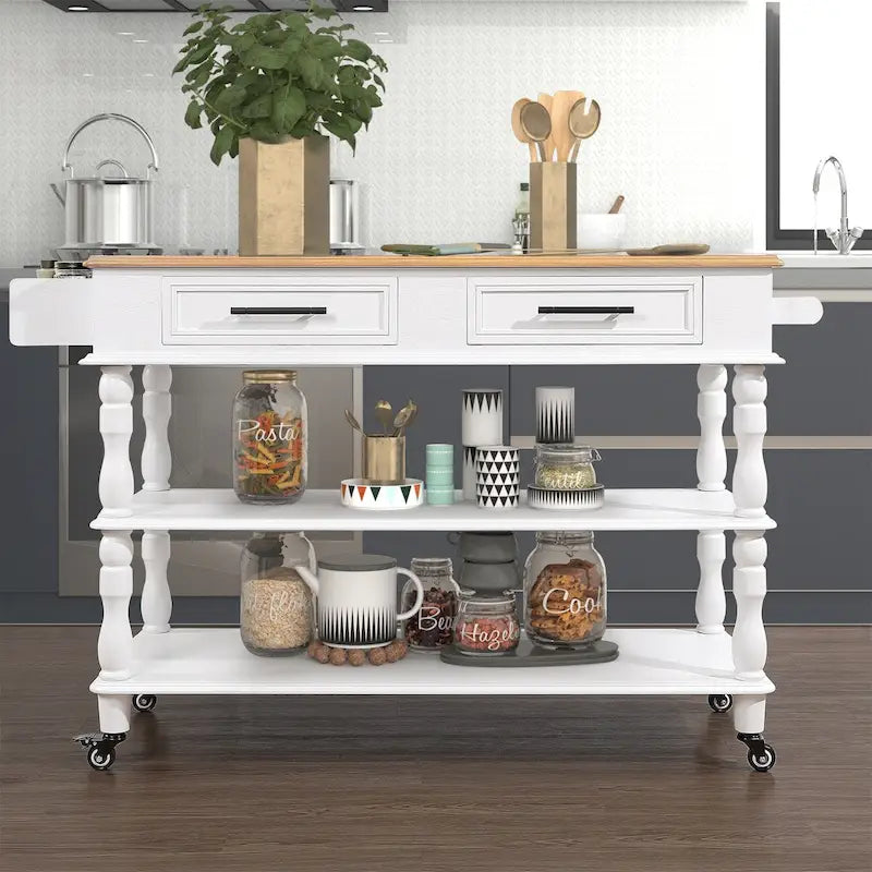 Rolling Kitchen Island with Storage, Wheels, Wine and Spice Rack