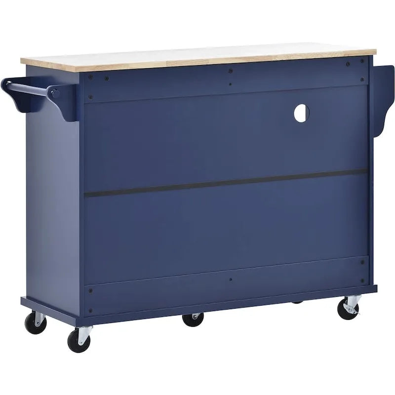 Kitchen Island Cart with Wheels,Storage Cabinet, Solid Wood Desktop