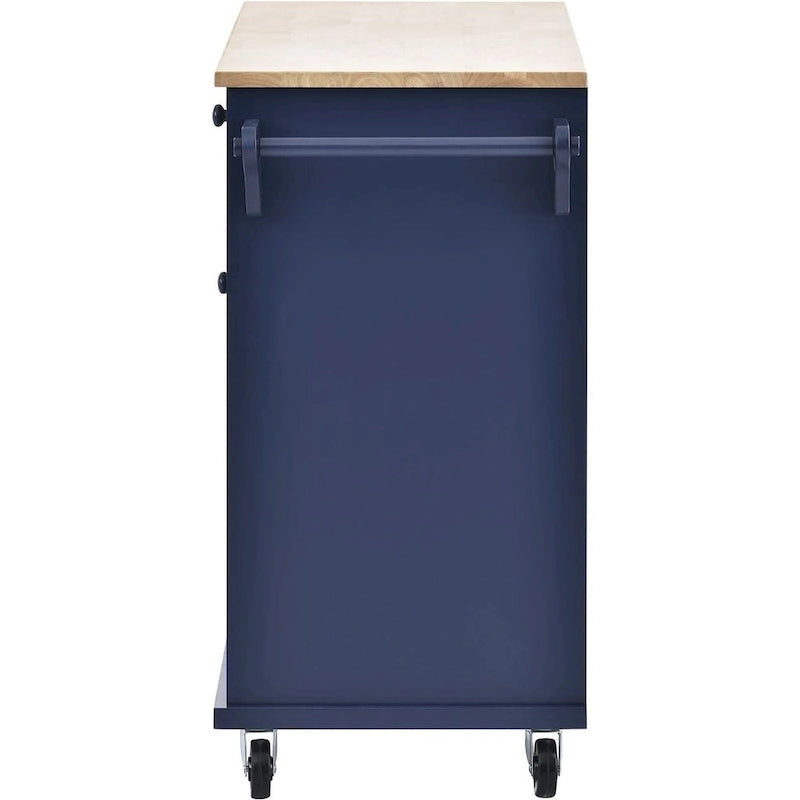 Kitchen Island Cart with Wheels,Storage Cabinet, Solid Wood Desktop