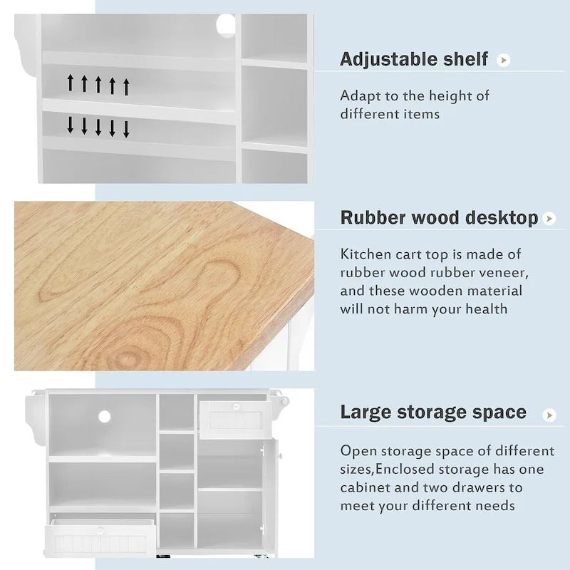 Kitchen Island Cart with Wheels,Storage Cabinet, Solid Wood Desktop