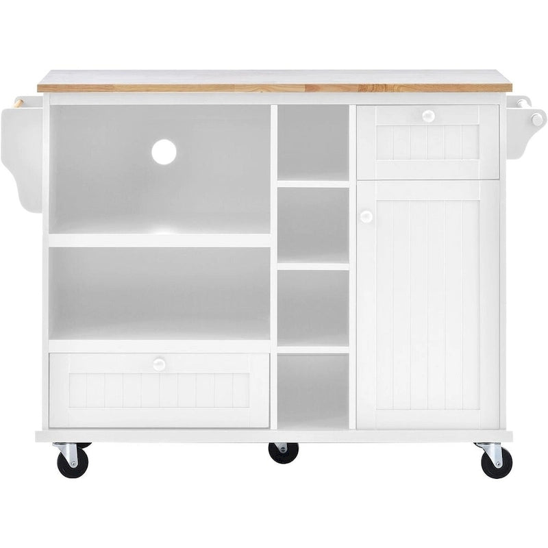 Kitchen Island Cart with Wheels,Storage Cabinet, Solid Wood Desktop