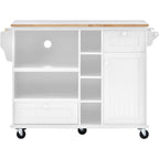 Kitchen Island Cart with Wheels,Storage Cabinet, Solid Wood Desktop