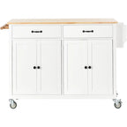 Solid Wood Top Kitchen Island Cart with Locking Wheels,2 Drawers,Towel Rack