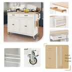 Solid Wood Top Kitchen Island Cart with Locking Wheels,2 Drawers,Towel Rack