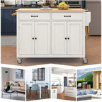 Solid Wood Top Kitchen Island Cart with Locking Wheels,2 Drawers,Towel Rack