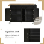 Solid Wood Top Kitchen Island Cart with Locking Wheels,2 Drawers,Towel Rack