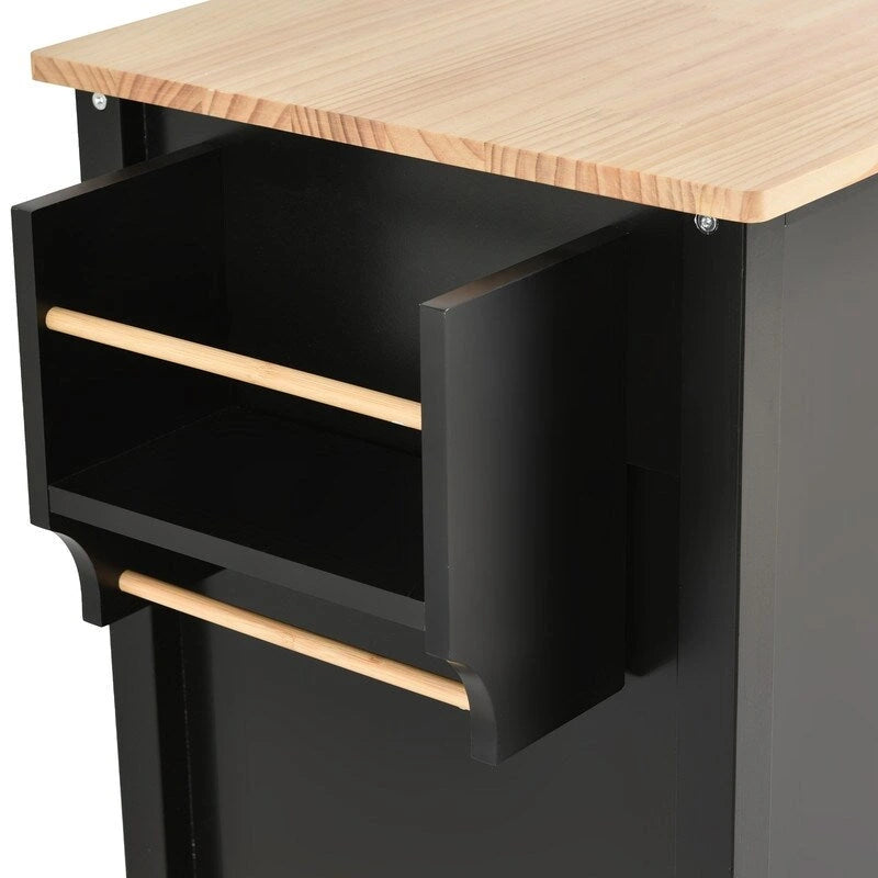 Solid Wood Top Kitchen Island Cart with Locking Wheels,2 Drawers,Towel Rack