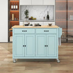 Solid Wood Top Kitchen Island Cart with Locking Wheels,2 Drawers,Towel Rack