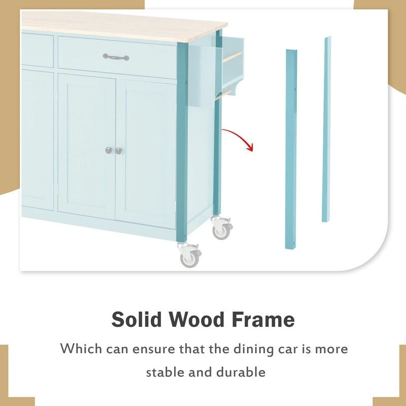 Solid Wood Top Kitchen Island Cart with Locking Wheels,2 Drawers,Towel Rack