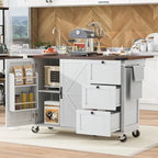 54.5 Farmhouse Kitchen Island with Power Outlet, Internal Storage Rack, Drop-Leaf Tabletop, Spice Rack, Rolling Cart On Wheels