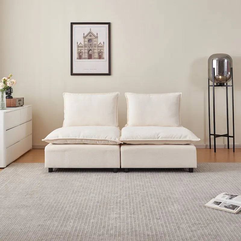 Armless Accent Chair, Single Sofa Couch with Ottoman - Compact Design, Space-Saving Seating for Living Room, Bedroom