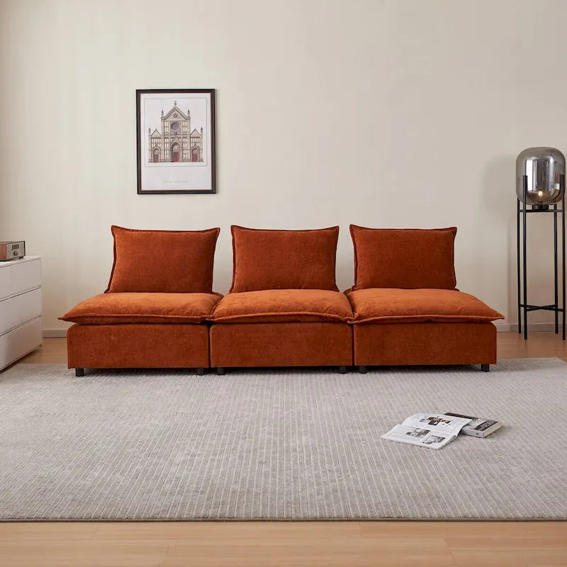 Armless Accent Chair, Single Sofa Couch with Ottoman - Compact Design, Space-Saving Seating for Living Room, Bedroom