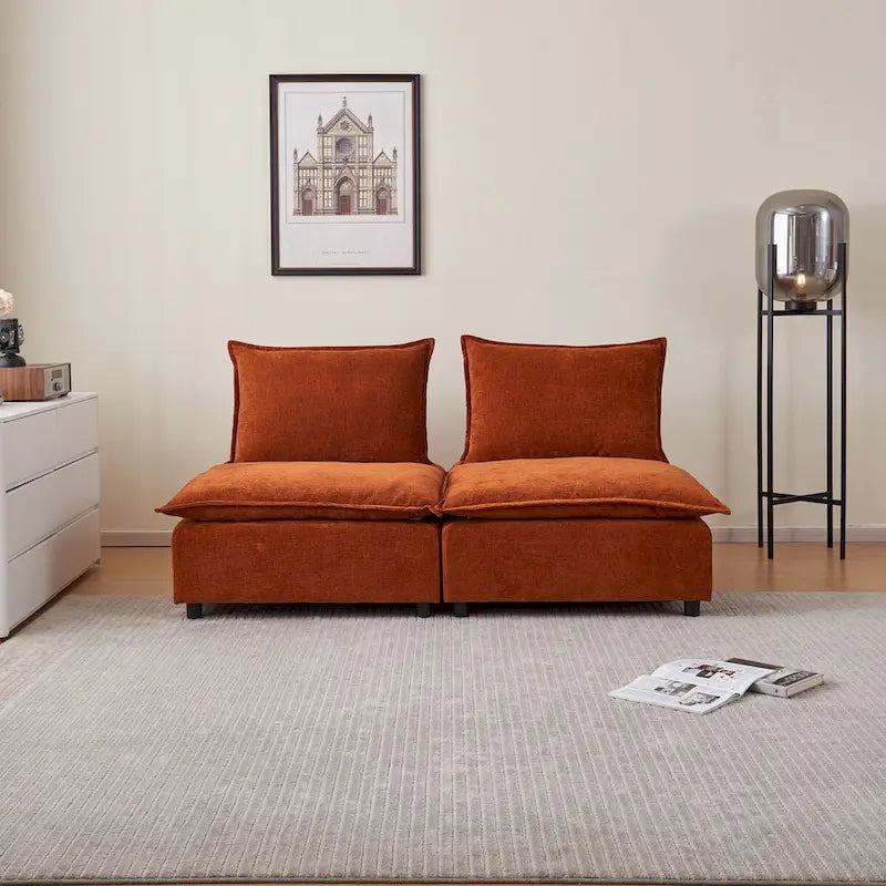 Armless Accent Chair, Single Sofa Couch with Ottoman - Compact Design, Space-Saving Seating for Living Room, Bedroom